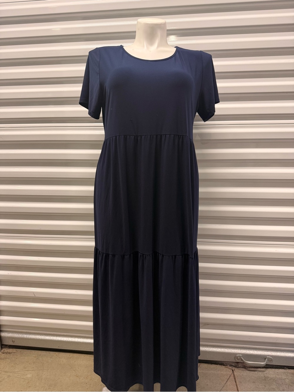 Nicole Miller Navy Short-Sleeve Tiered Maxi Dress